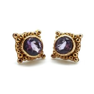 MICHOU Amethyst February Birthstone Gold Vermeil Stud Post Earrings 5/16" NEW